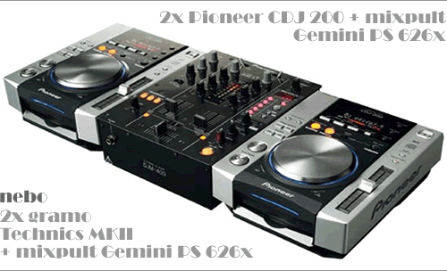 Pioneer CDJ 200 mixpult Gemini PS 626x  a gramo Technics MKII mixpult Gemini PS 626x