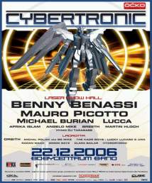 flyer Cybertronic - Beny Benasi, Mauoro Picotto, Michael Burian a Luca